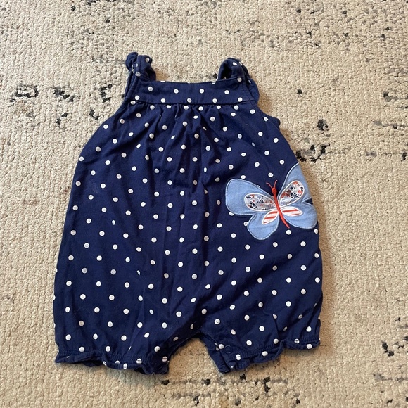 Carter’s girl 6 months romper butterfly blue white polka dots red stripes floral - Picture 1 of 5
